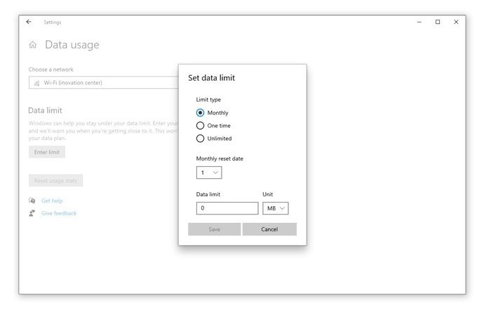 تنظیم محدودیت مصرف داده در ویندوز با Data Limit