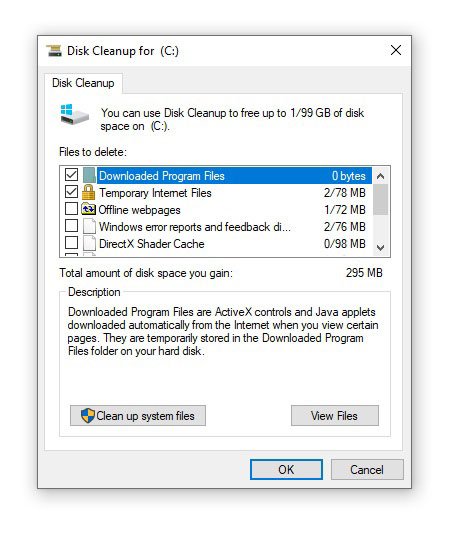 گزینه های Disk Cleanup